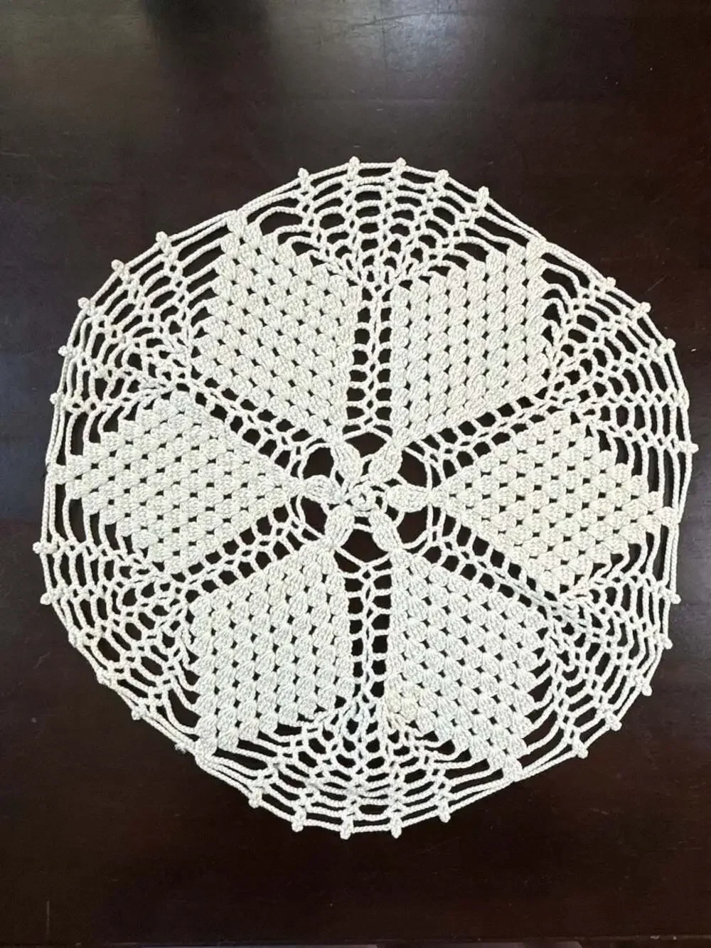 Vintage Handmade Crochet Cream Cotton Star Motif Round Doily 13-inch